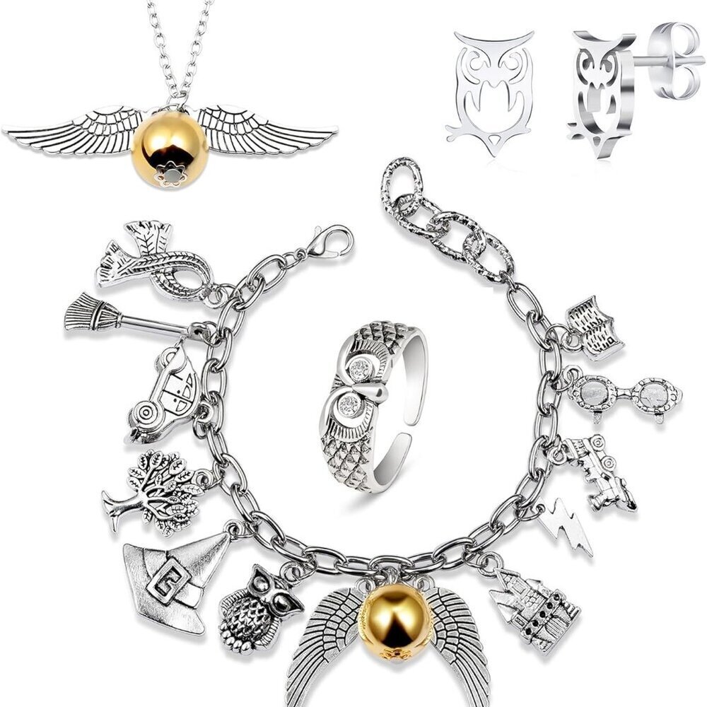 Wizardry Theme Charm Bracelet Set Adjustable Jewelry Kids Girls Women Gifts